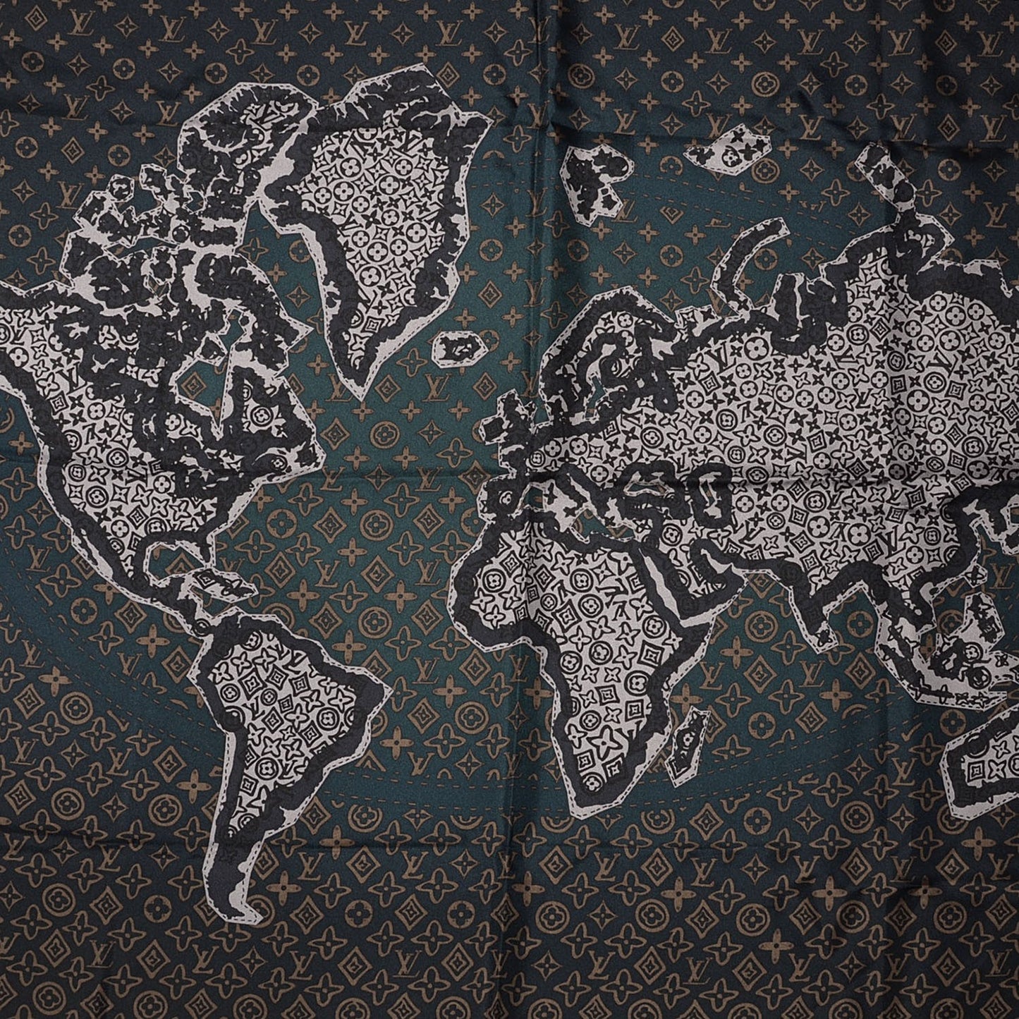 Silk Monogram Map Square Scarf Petrole Blue