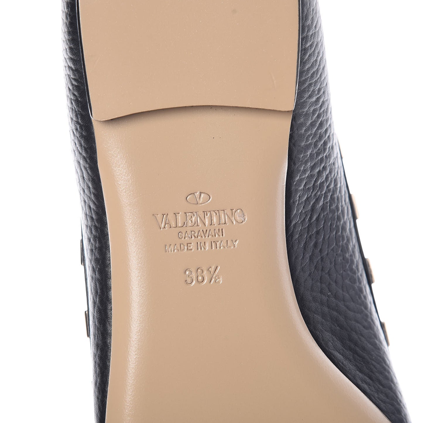 Pebbled Calfskin Rockstud Ballerina Flats 38.5 Black