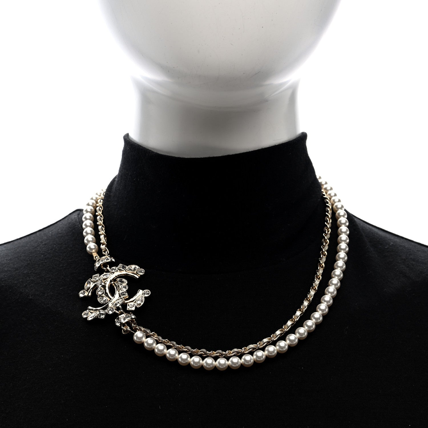 Chanel Pearl Crystal Metallic Lambskin CC Choker Necklace Gold 2 of 5