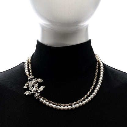 Chanel Pearl Crystal Metallic Lambskin CC Choker Necklace Gold 2 of 5
