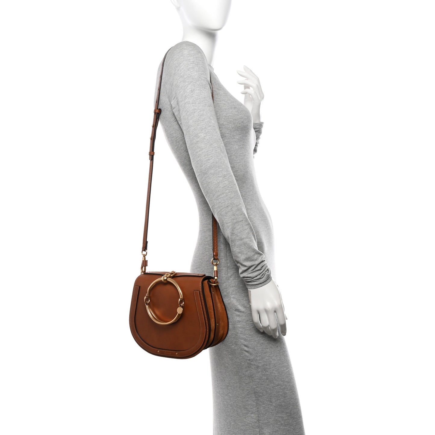 Calfskin Suede Medium Nile Bracelet Bag Caramel