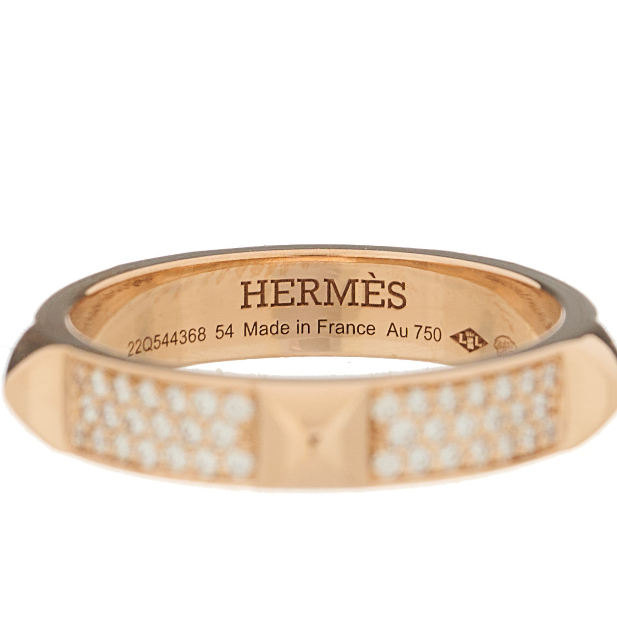 Hermes 18K Rose Gold Diamond Clou D'H Ring 54 6.75 4 of 5