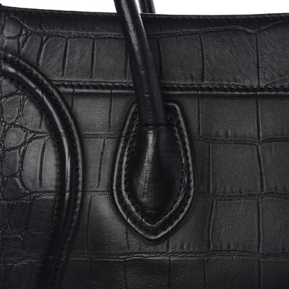 Celine Crocodile Embossed Calfskin Medium Phantom Luggage Black 9 of 10