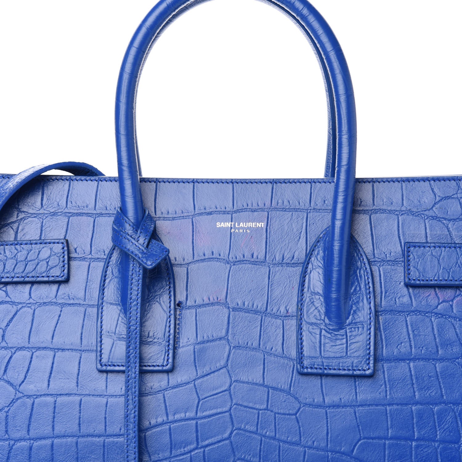 Saint Laurent Calfskin Crocodile Embossed Small Sac De Jour Royal Blue 11 of 14