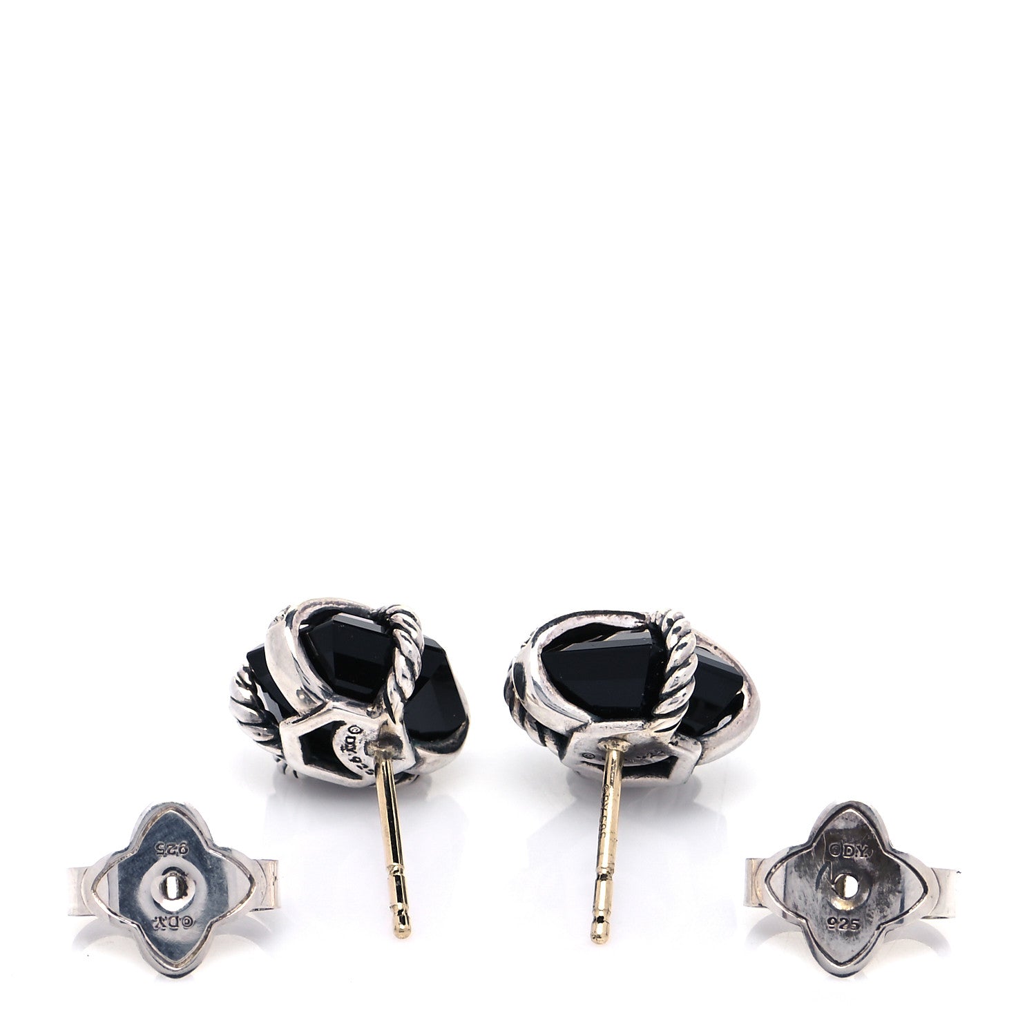 David Yurman Sterling Silver Diamond Black Onyx 11mm Cable Wrap Earrings 4 of 5