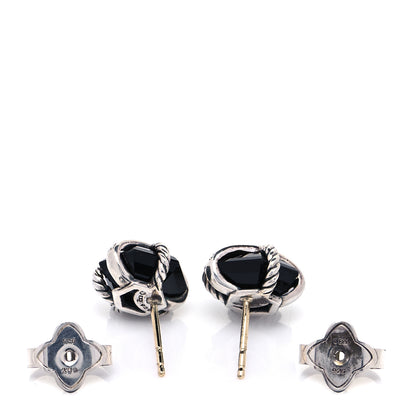 David Yurman Sterling Silver Diamond Black Onyx 11mm Cable Wrap Earrings 4 of 5