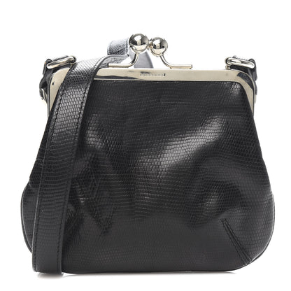 Burberry Calfskin Lizard Embossed Frame Crossbody Bag Black 1 of 12