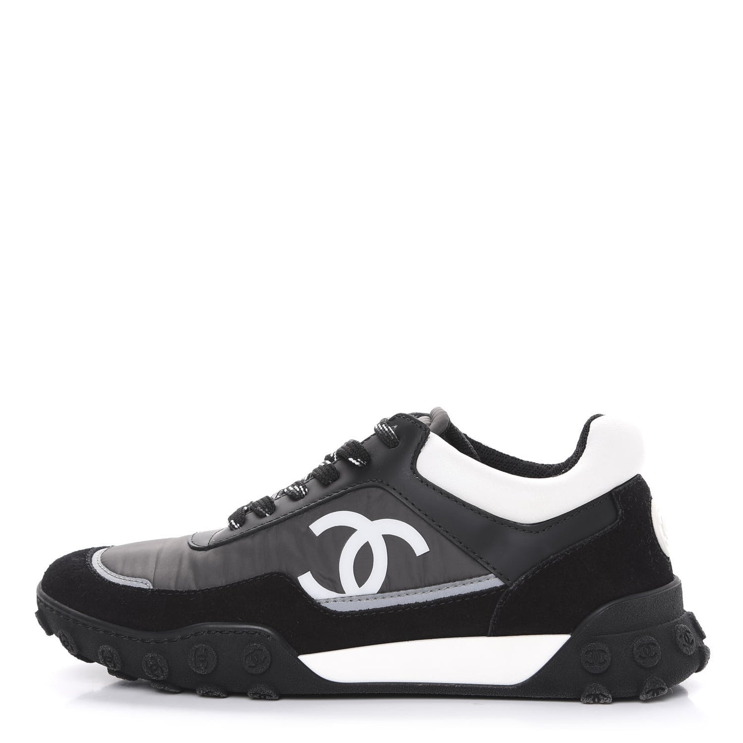 Nylon Calfskin Suede CC Sneakers 36 Grey Black White