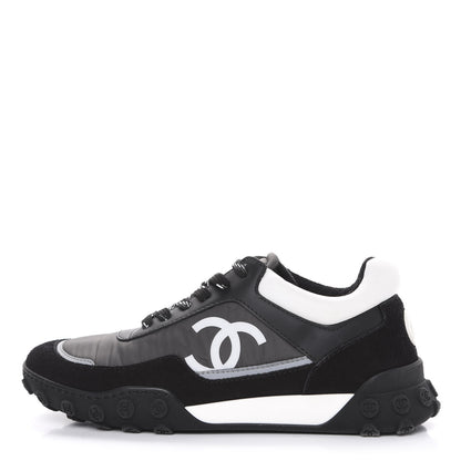 Chanel Nylon Calfskin Suede CC Sneakers 36 Grey Black White 1 of 8
