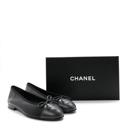 Chanel Lambskin CC Cap Toe Ballerina Flats 38.5 Black Dark Grey 10 of 10
