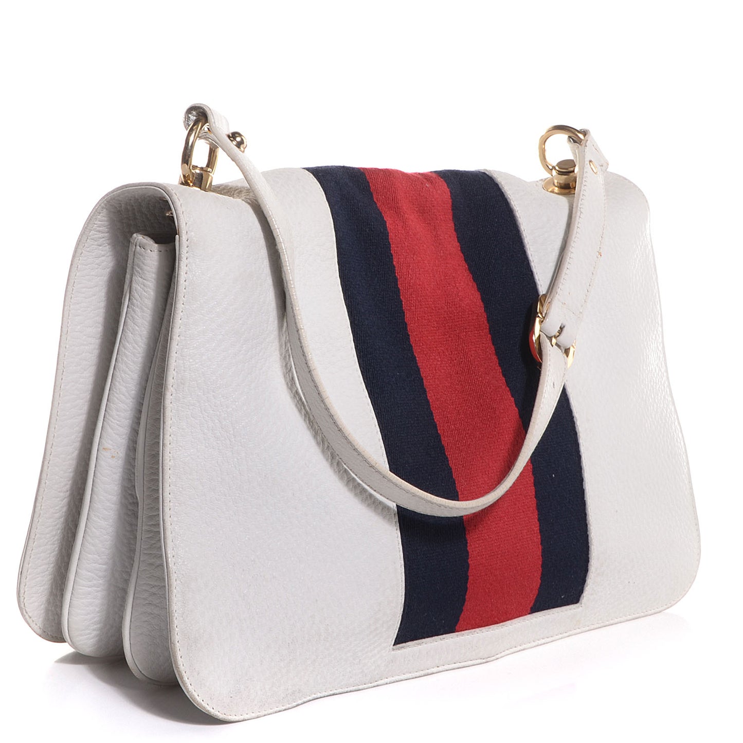 Pebbled Calfskin Web Blondie Flap White