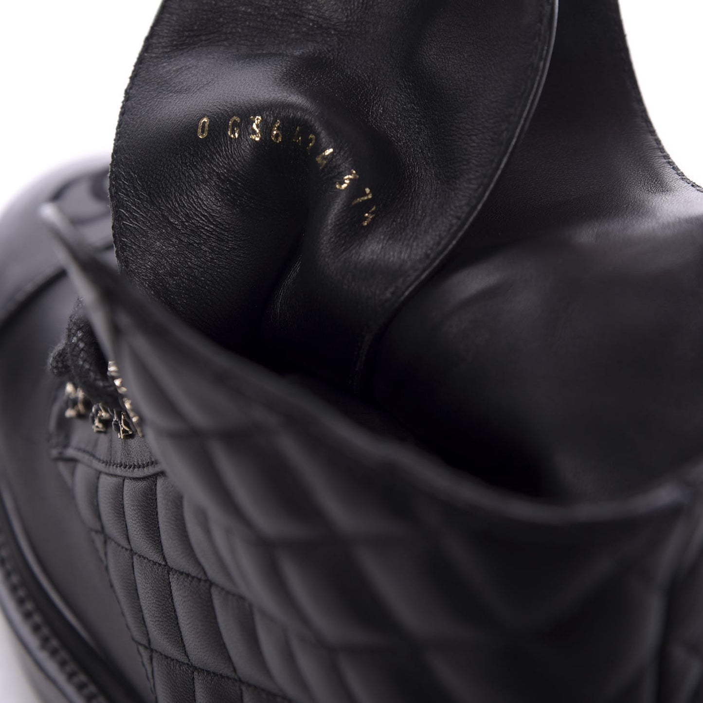 Shiny Lambskin Quilted Lace Up Combat Boots 37.5 Black