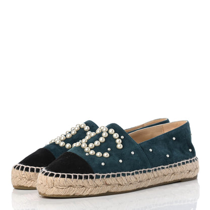 Chanel Suede Pearl CC Espadrilles 36 Teal 6 of 18
