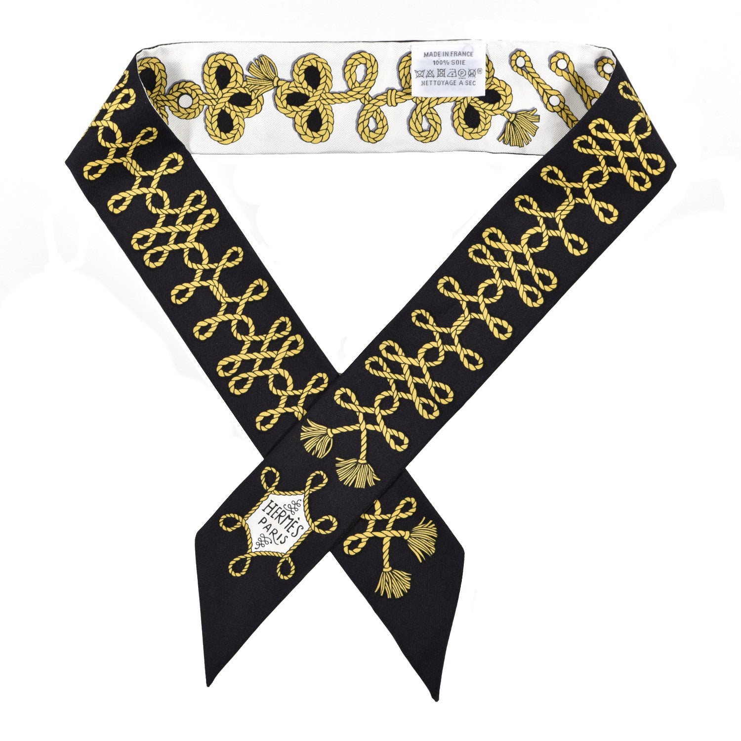 Hermes Silk Galons Et Brandebourg Twilly Black Gold White 1 of 4