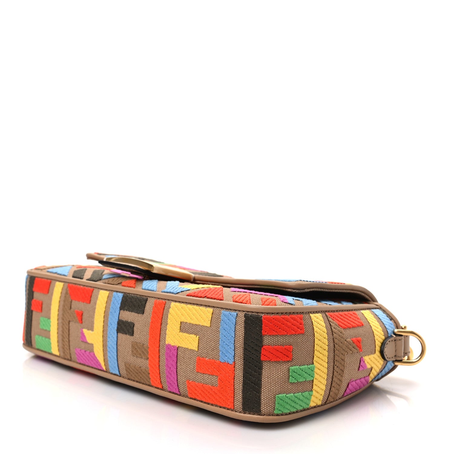 Fendi Canvas Vitello King FF Multicolor Embroidered Baguette Multicolor Cuoio 7 of 7
