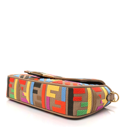 Fendi Canvas Vitello King FF Multicolor Embroidered Baguette Multicolor Cuoio 7 of 7