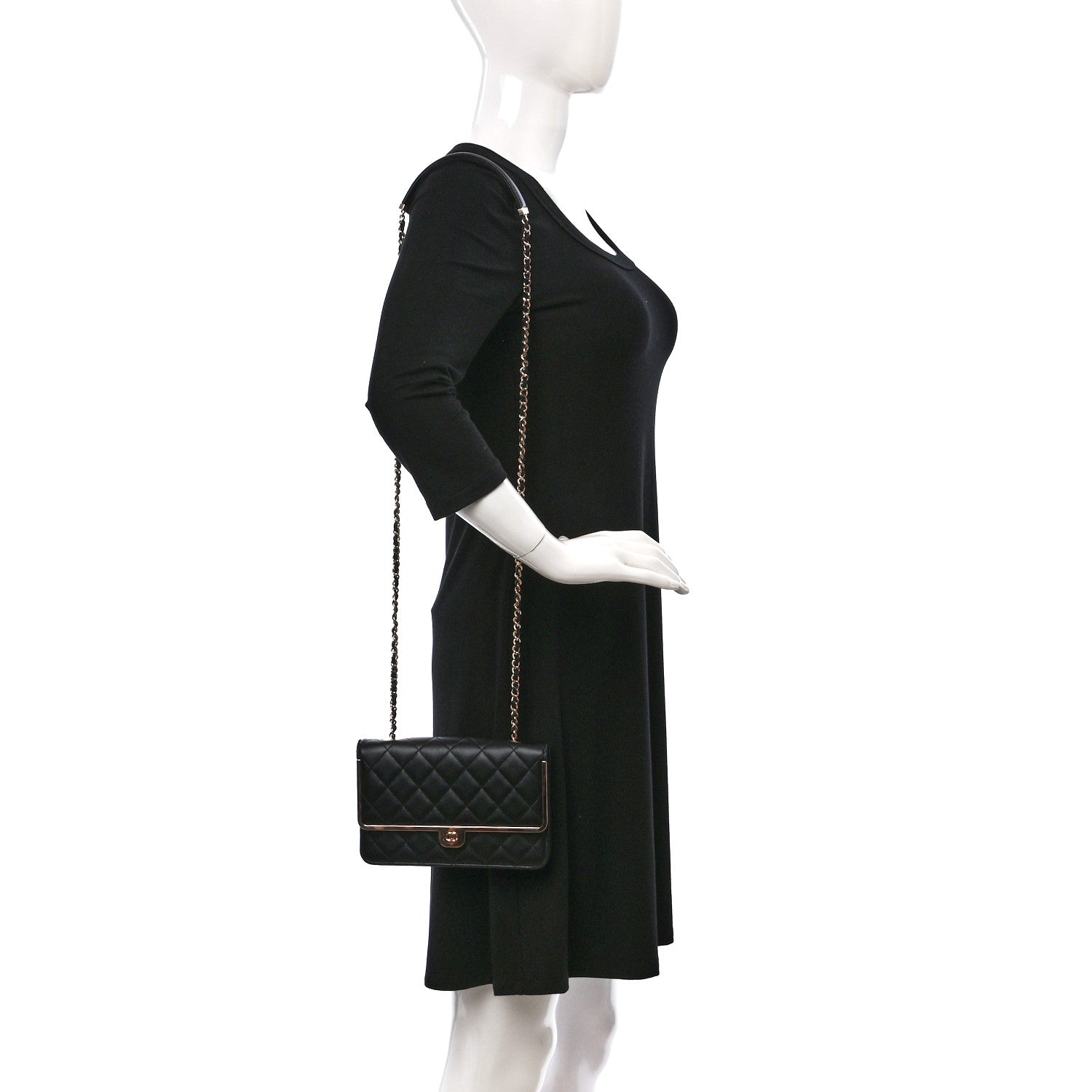 Chanel Lambskin Metal Quilted Wallet On Chain WOC Black 2 of 11