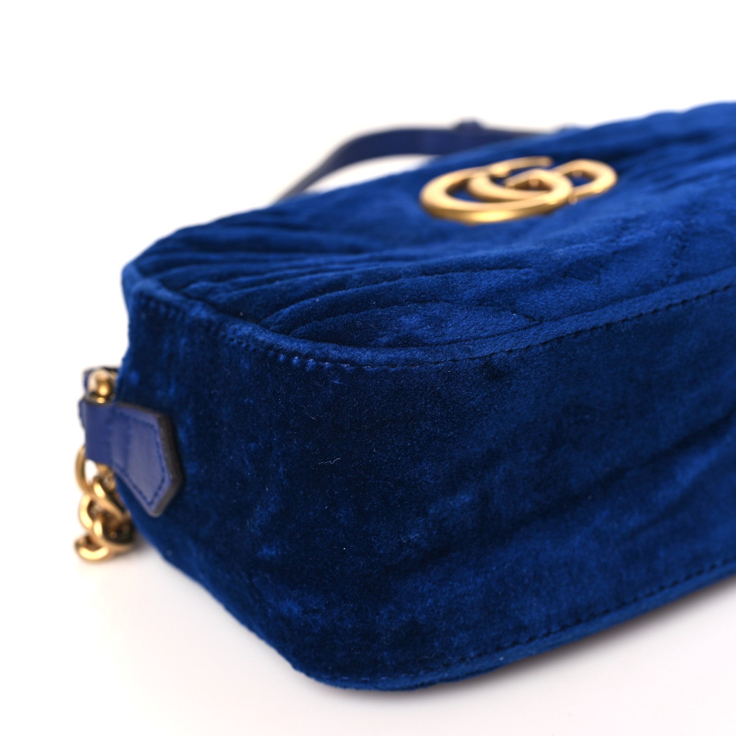 Gucci Velvet Matelasse Small GG Marmont Chain Shoulder Bag Cobalt 8 of 9