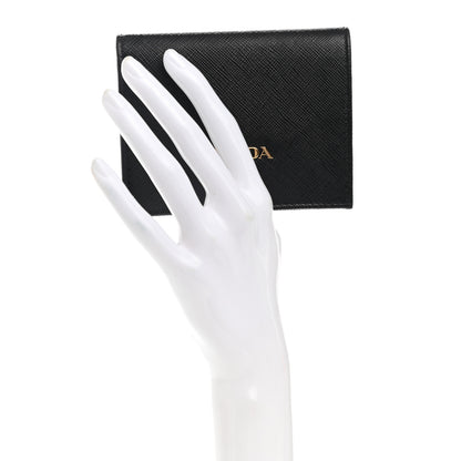 Prada Saffiano Triangle Bi-Fold Wallet Black 2 of 9