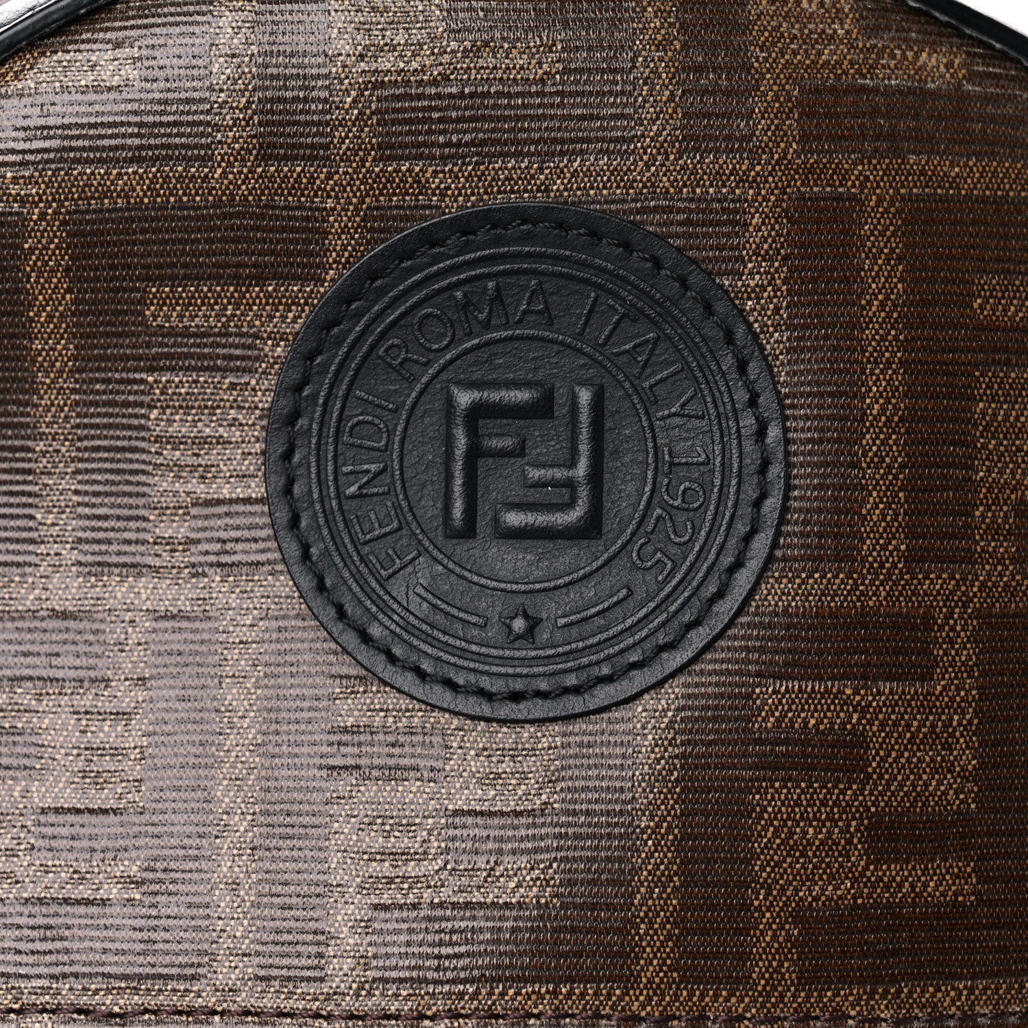Fendi Glazed Fabric Vitello Century FF 1974 Stamp Patch Mini Backpack Mogano Panna Black 16 of 16