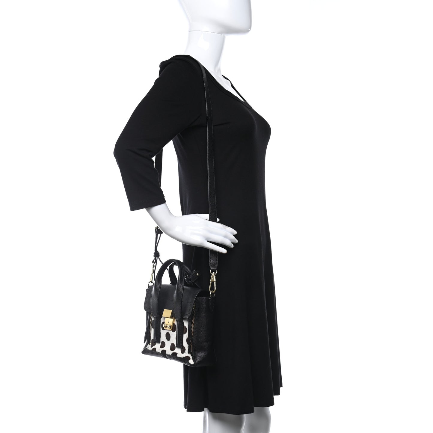 Calf Hair Polka Dot Mini Pashli Satchel Black White