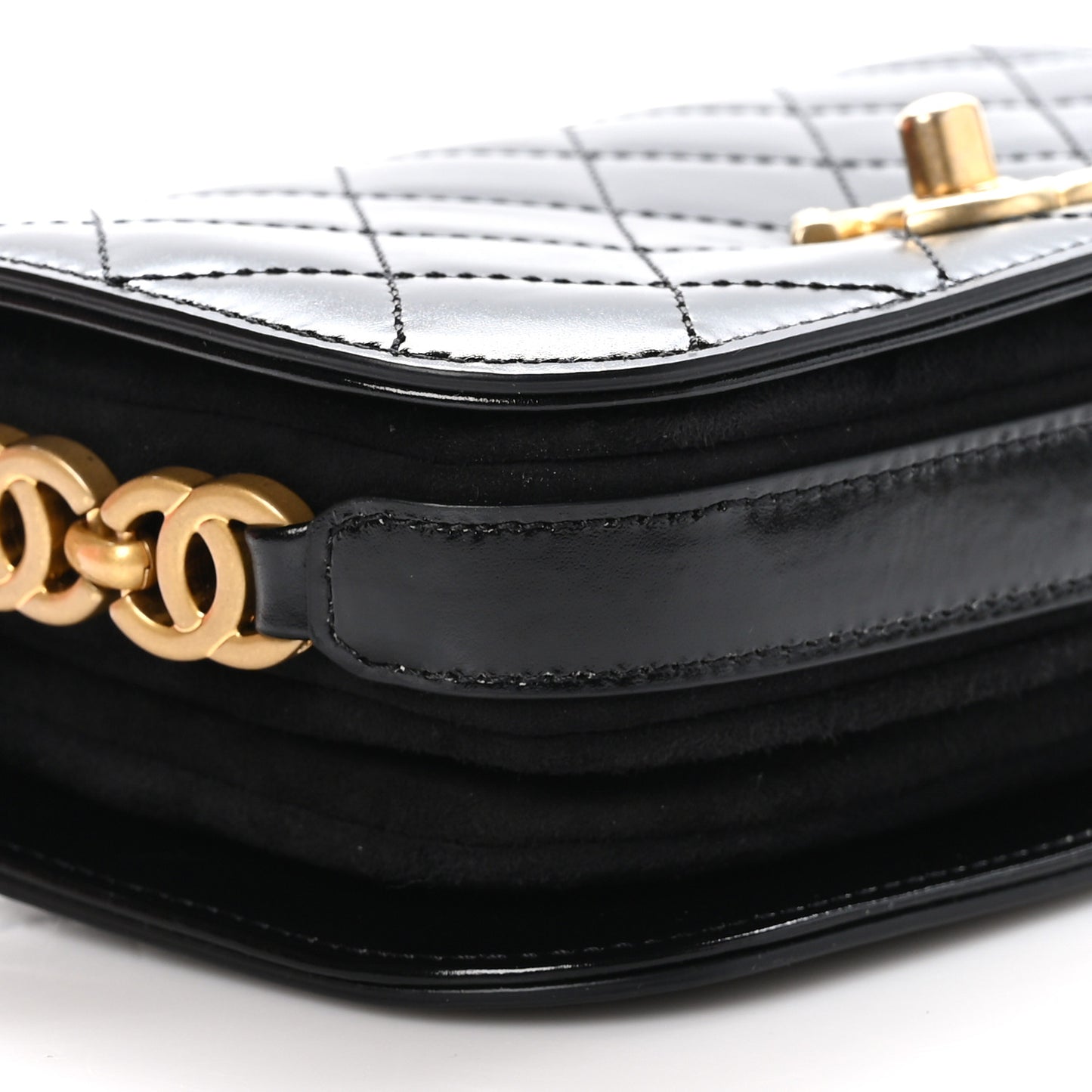 Shiny Calfskin Quilted Suede Goatskin Mini Messenger Black