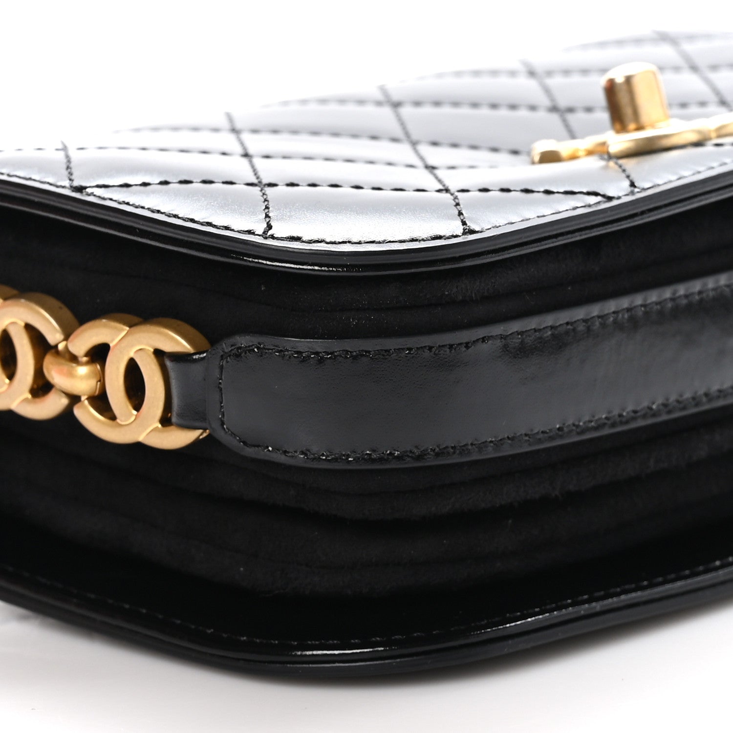 Chanel Shiny Calfskin Quilted Suede Goatskin Mini Messenger Black 8 of 9