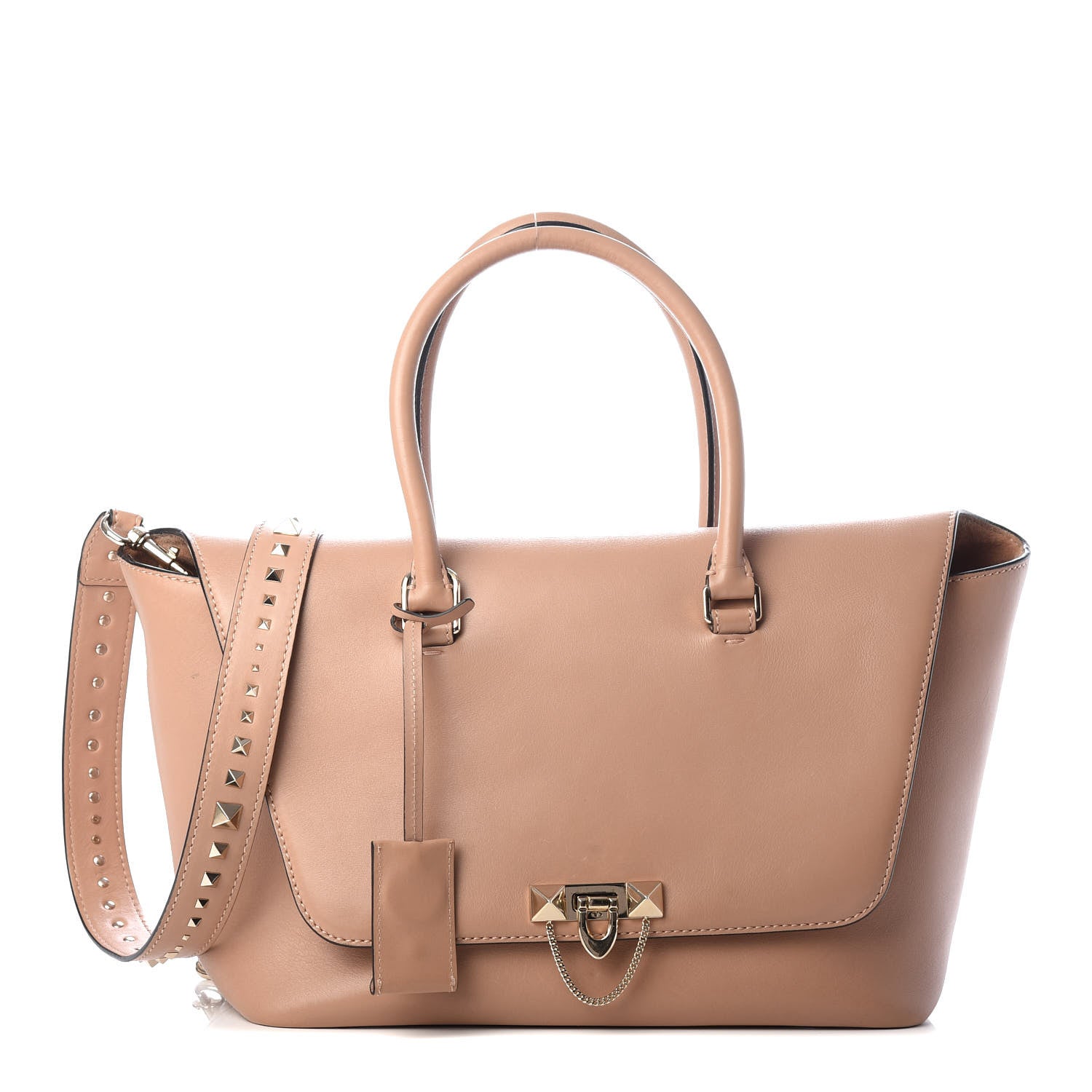 Valentino Garavani Calfskin Rockstud Demilune Double Handle Satchel Skin Sorbet 1 of 12