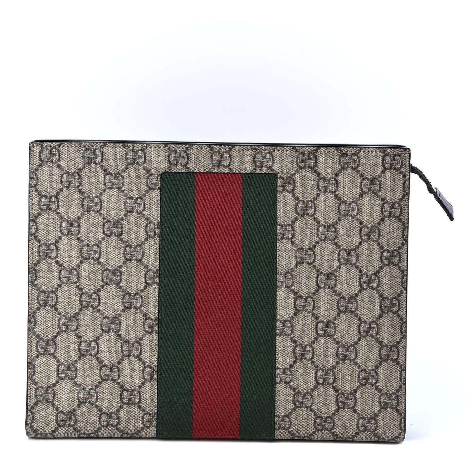 Gucci GG Supreme Monogram Selleria Calfskin Web New Web Cosmetic Case Beige Ebony Cocoa 1 of 9