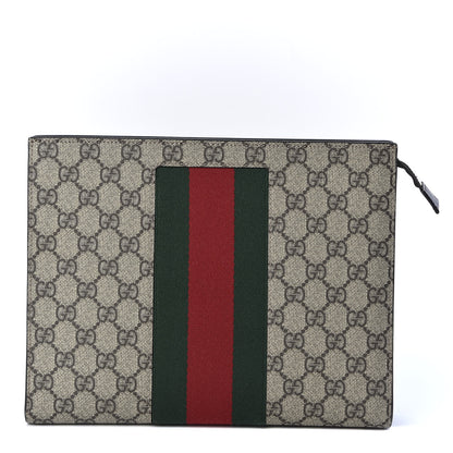 Gucci GG Supreme Monogram Selleria Calfskin Web New Web Cosmetic Case Beige Ebony Cocoa 1 of 9