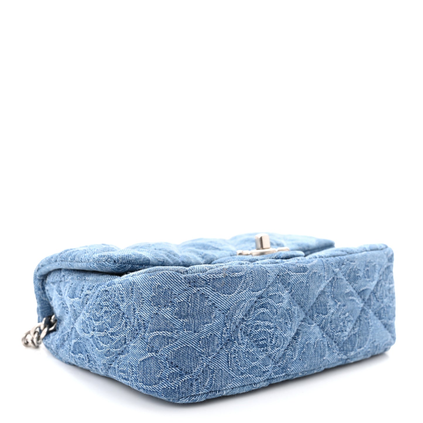 Denim Quilted Camellia Sweetheart Mini Flap Blue