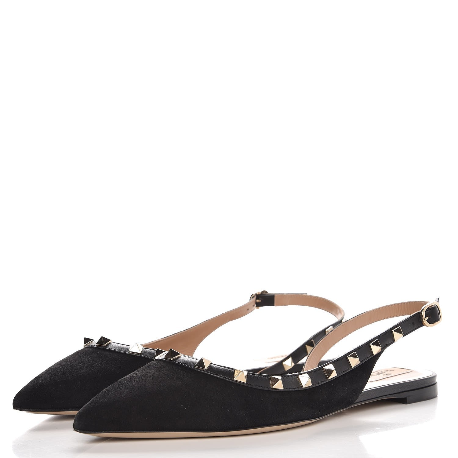 Valentino Garavani Suede Rockstud Slingback Flats 41 Black 3 of 9