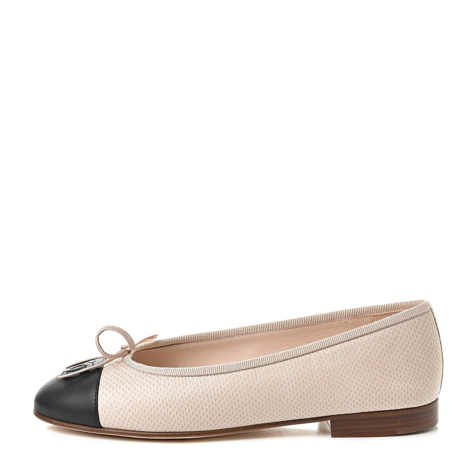Chanel Lambskin Perforated Cap Toe Ballerina Flats 36 Beige Black 1 of 10