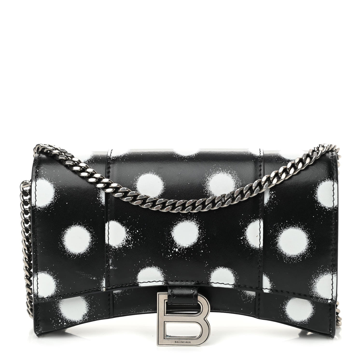 Balenciaga Shiny Box Calfskin Polka Dot Hourglass Chain Bag Black White 1 of 9