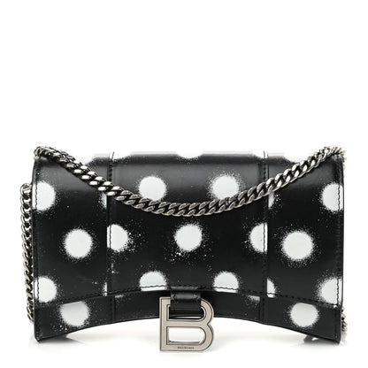 Balenciaga Shiny Box Calfskin Polka Dot Hourglass Chain Bag Black White 1 of 9