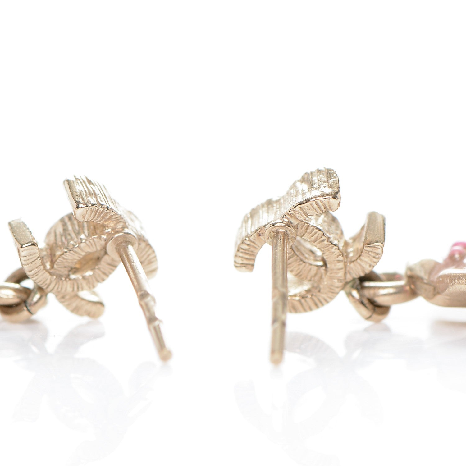 Chanel Enamel CC Camellia Earrings Gold Pink 3 of 4
