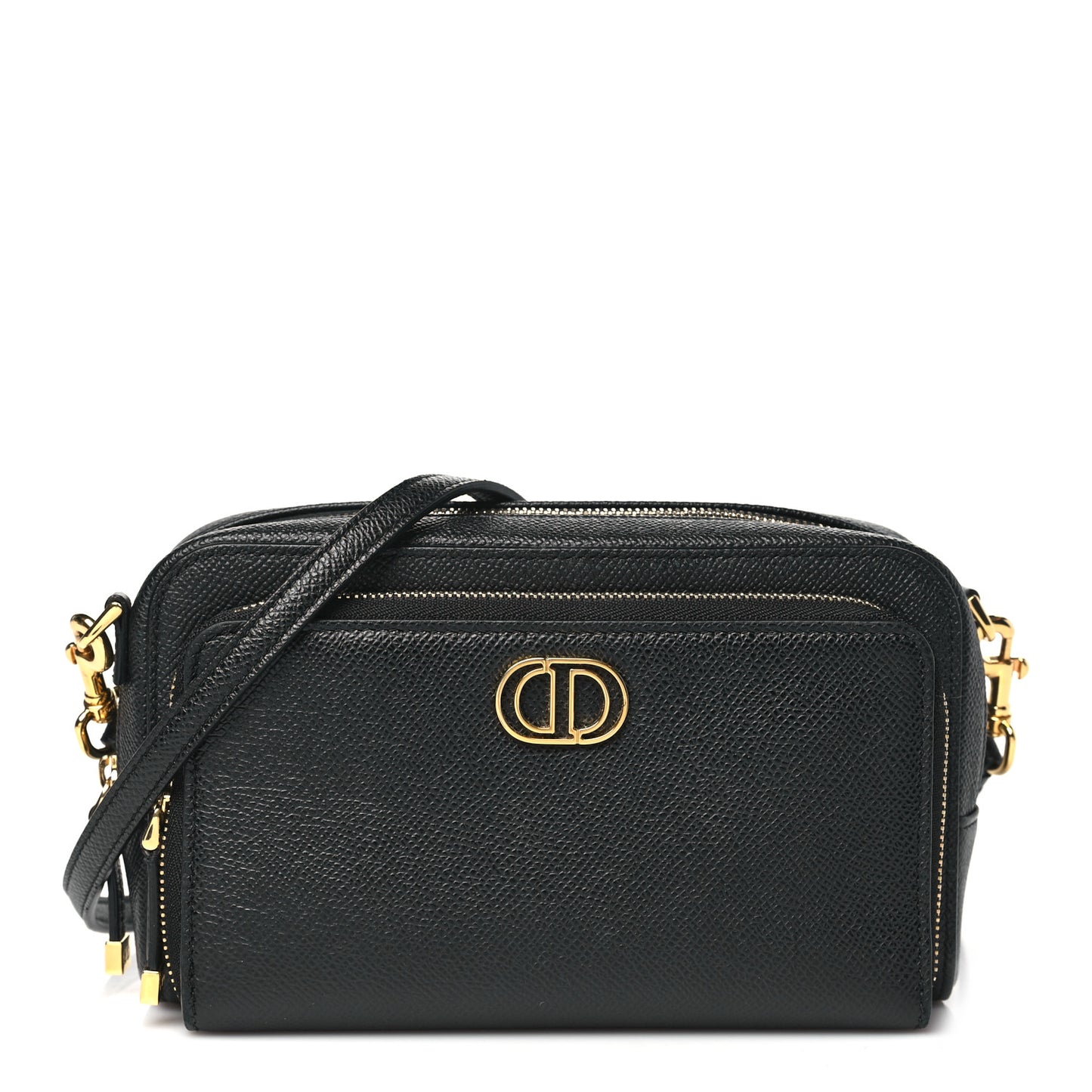 Grained Calfskin Caro Double Pouch Black
