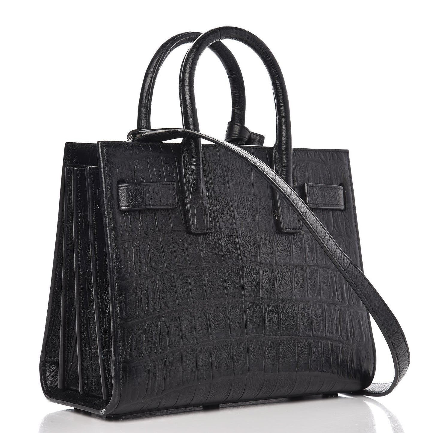 Calfskin Crocodile Embossed Nano Sac De Jour Black