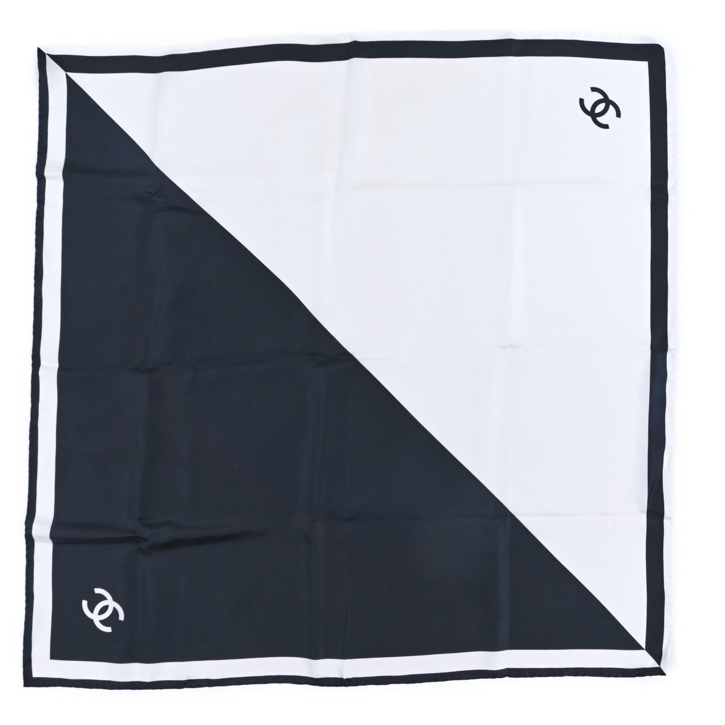 Silk CC Logo Scarf White Black White