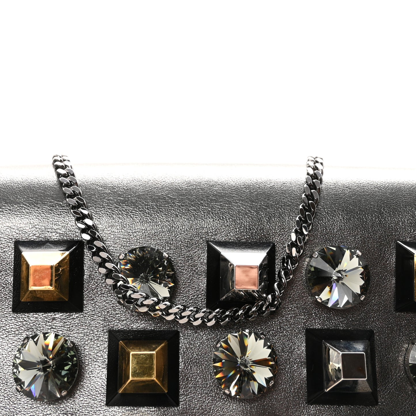 Glossy Calfskin Crystal Studded Tube Wallet On Chain Graphite