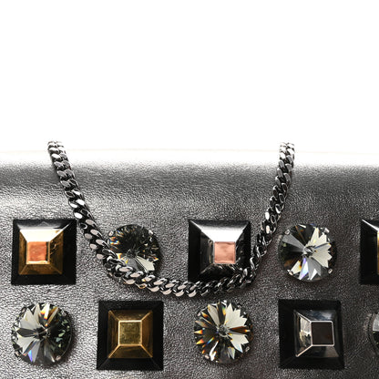 Fendi Glossy Calfskin Crystal Studded Tube Wallet On Chain Graphite 7 of 9