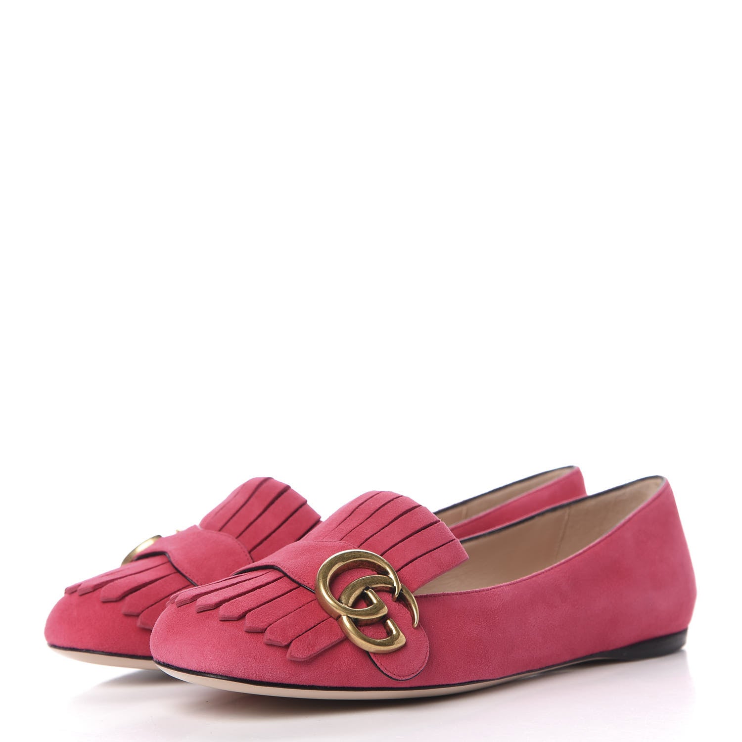 Gucci Kid Scamosciato GG Marmont Fringe Flats 36 Hot Pink 3 of 10
