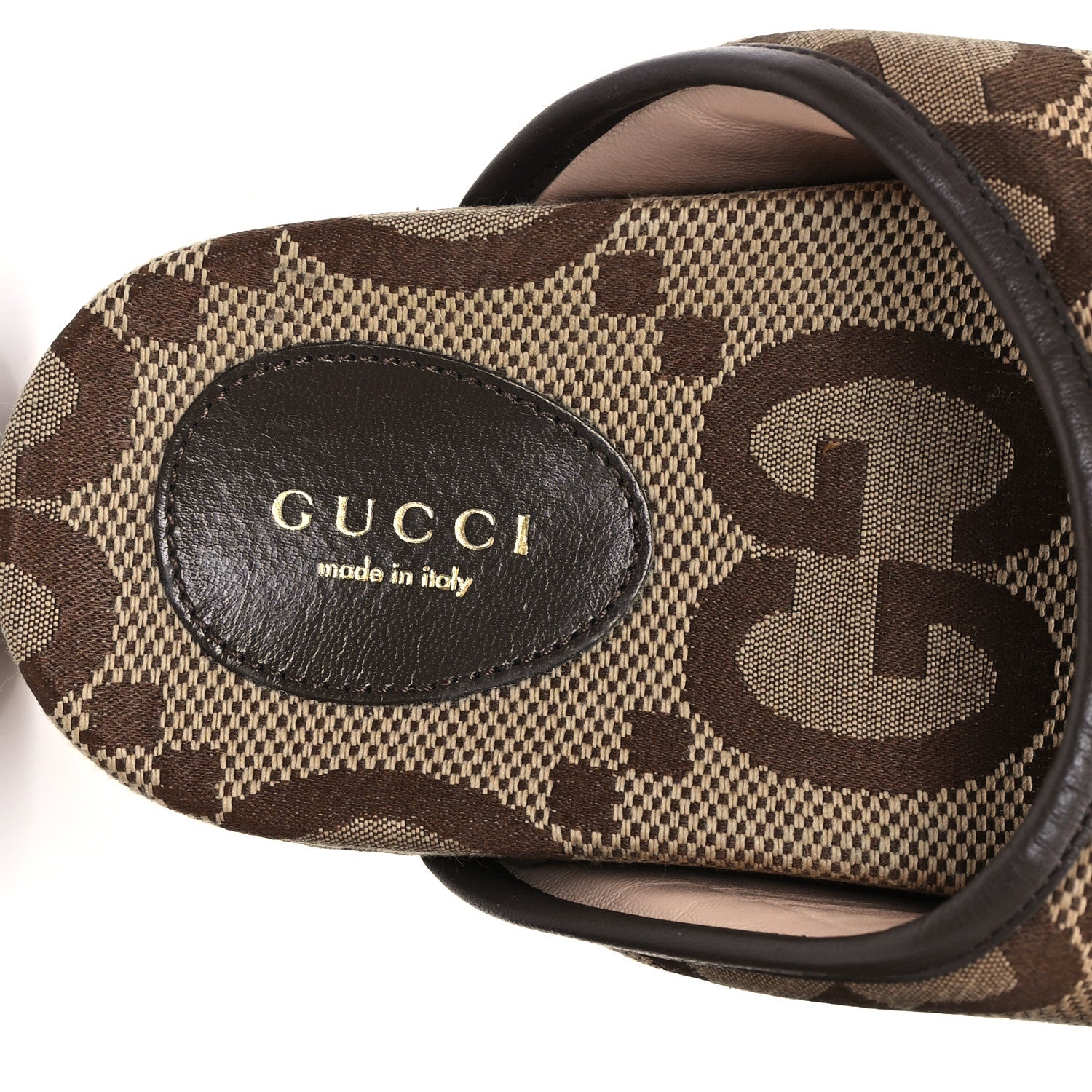 Gucci Monogram Jumbo GG Nappa Samoa Platform 40mm Slide Sandals 38 Camel Ebony New Acero 8 of 9