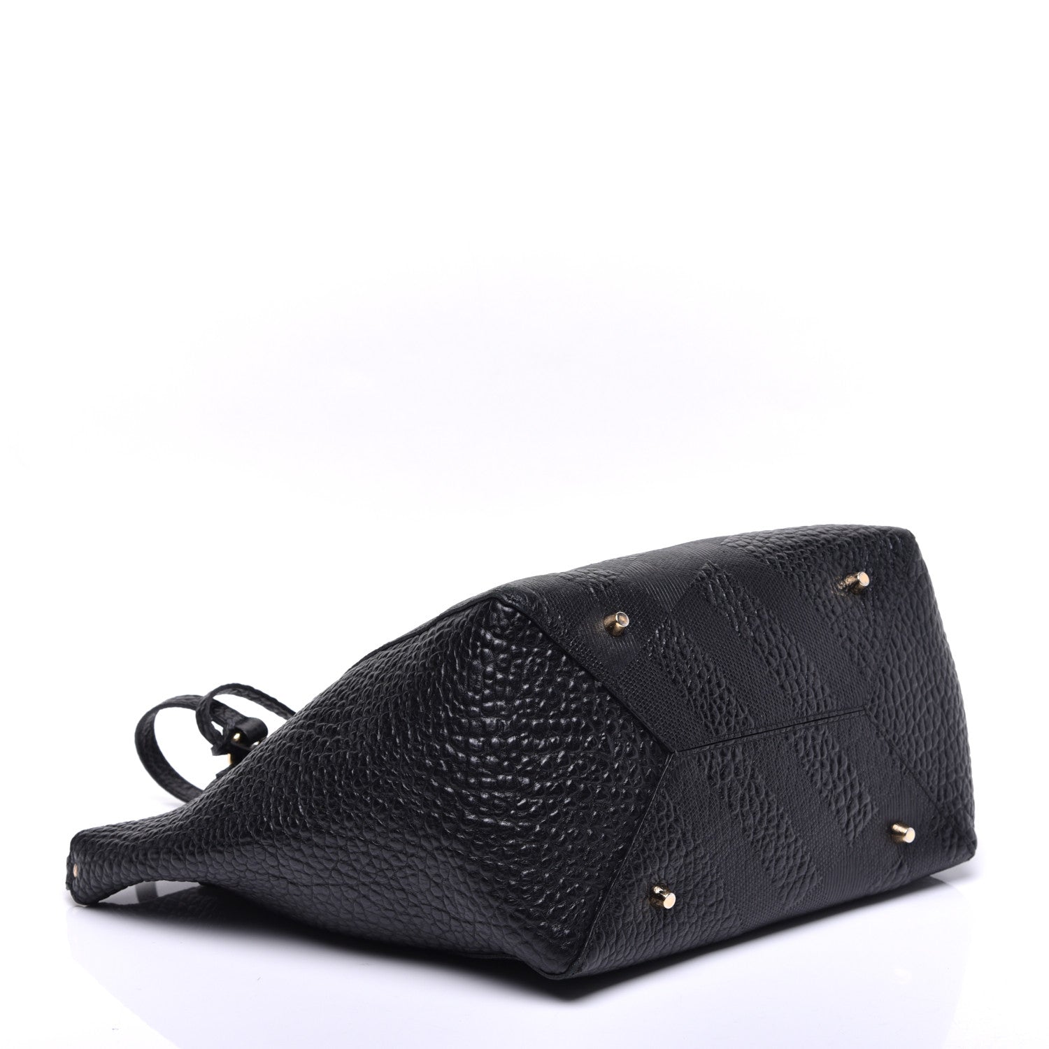 Burberry Signature Grain Calfskin Check Embossed Small Canterbury Tote Black 4 of 8