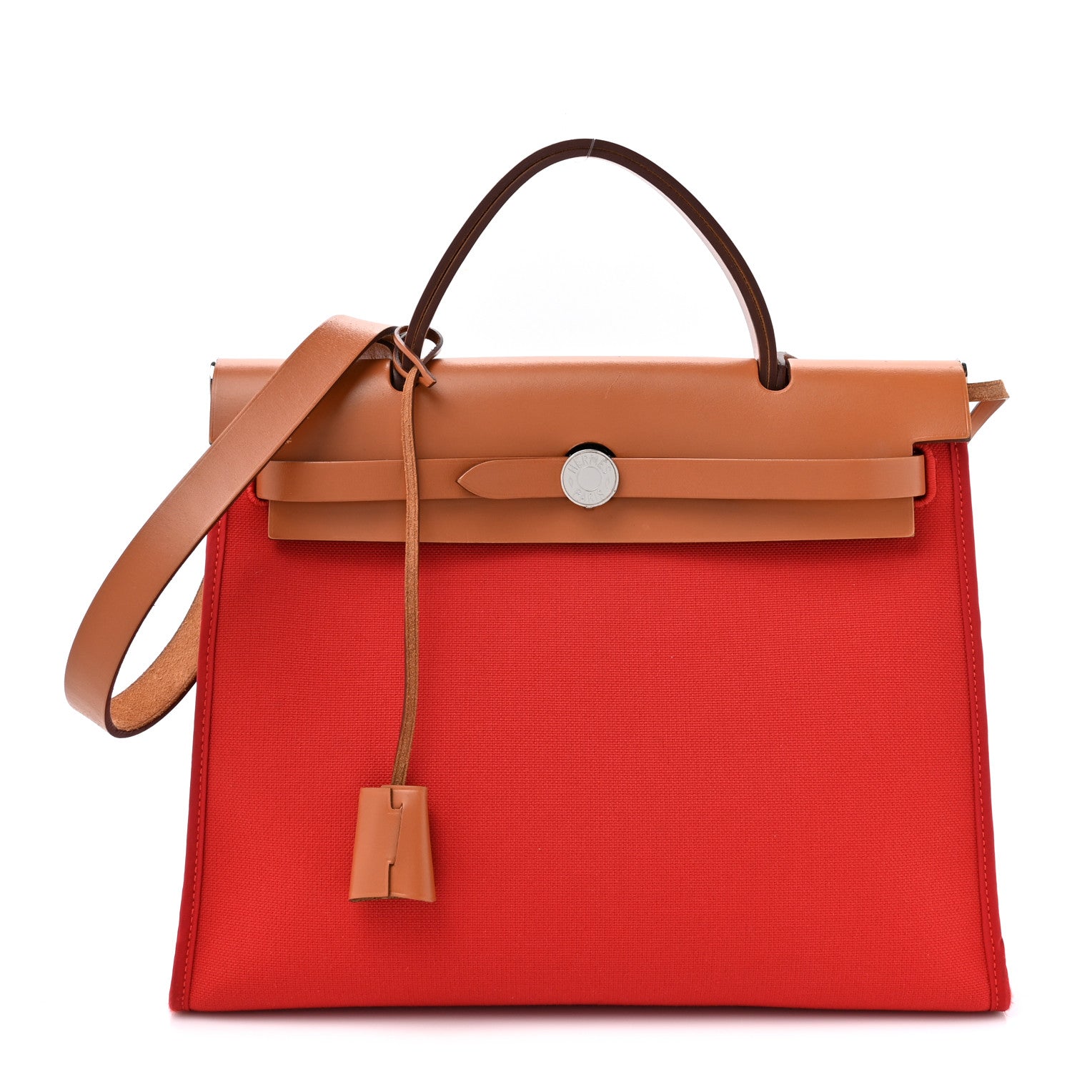 Hermes Vache Hunter Toile Herbag Zip 31 PM Rouge Tomate Natural 1 of 16
