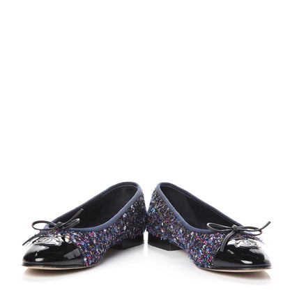 Chanel Tweed Patent Calfskin Cap Toe Ballerina Flats 37.5 Blue Pink Black 5 of 14
