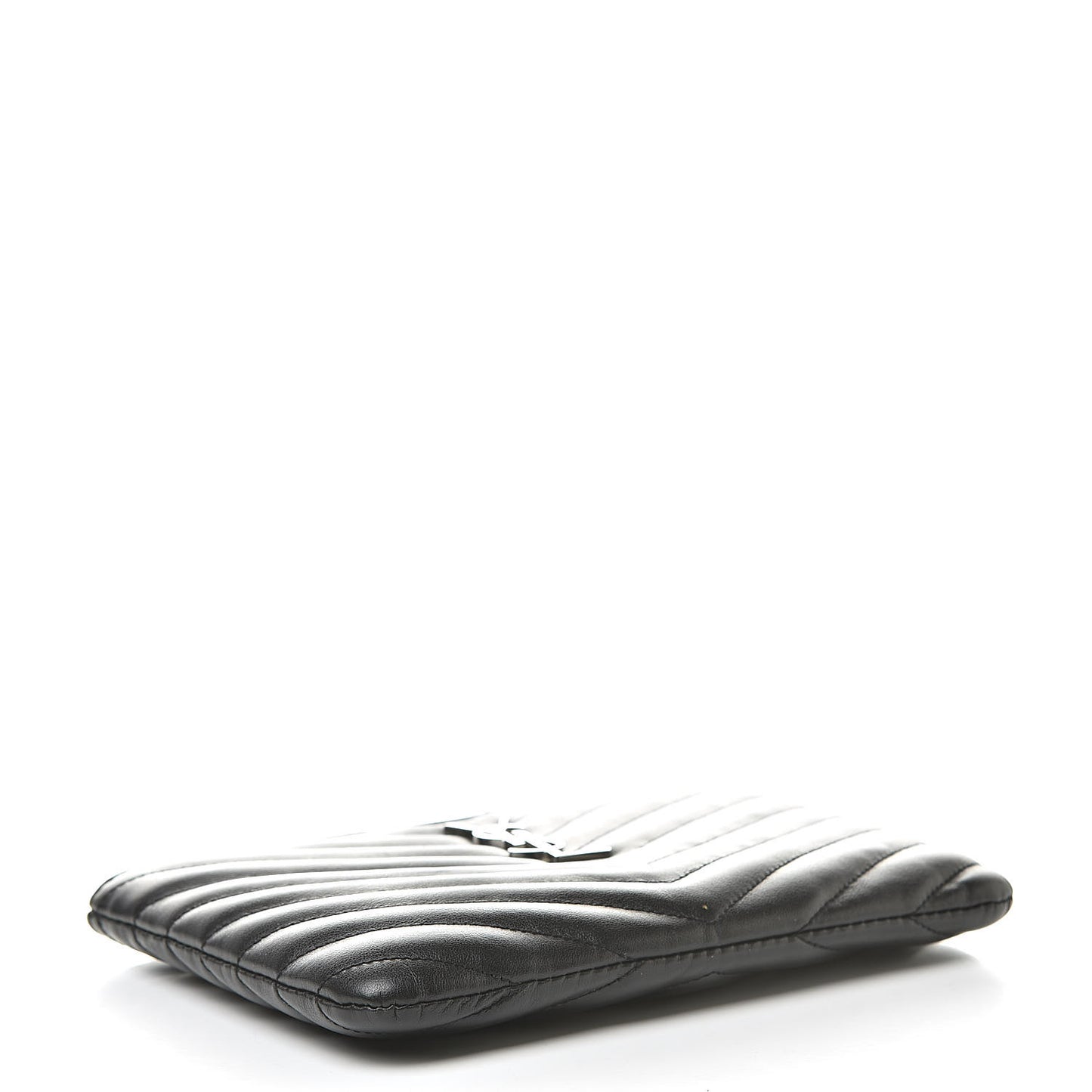 Calfskin Matelasse Chevron Monogram Pouch Black