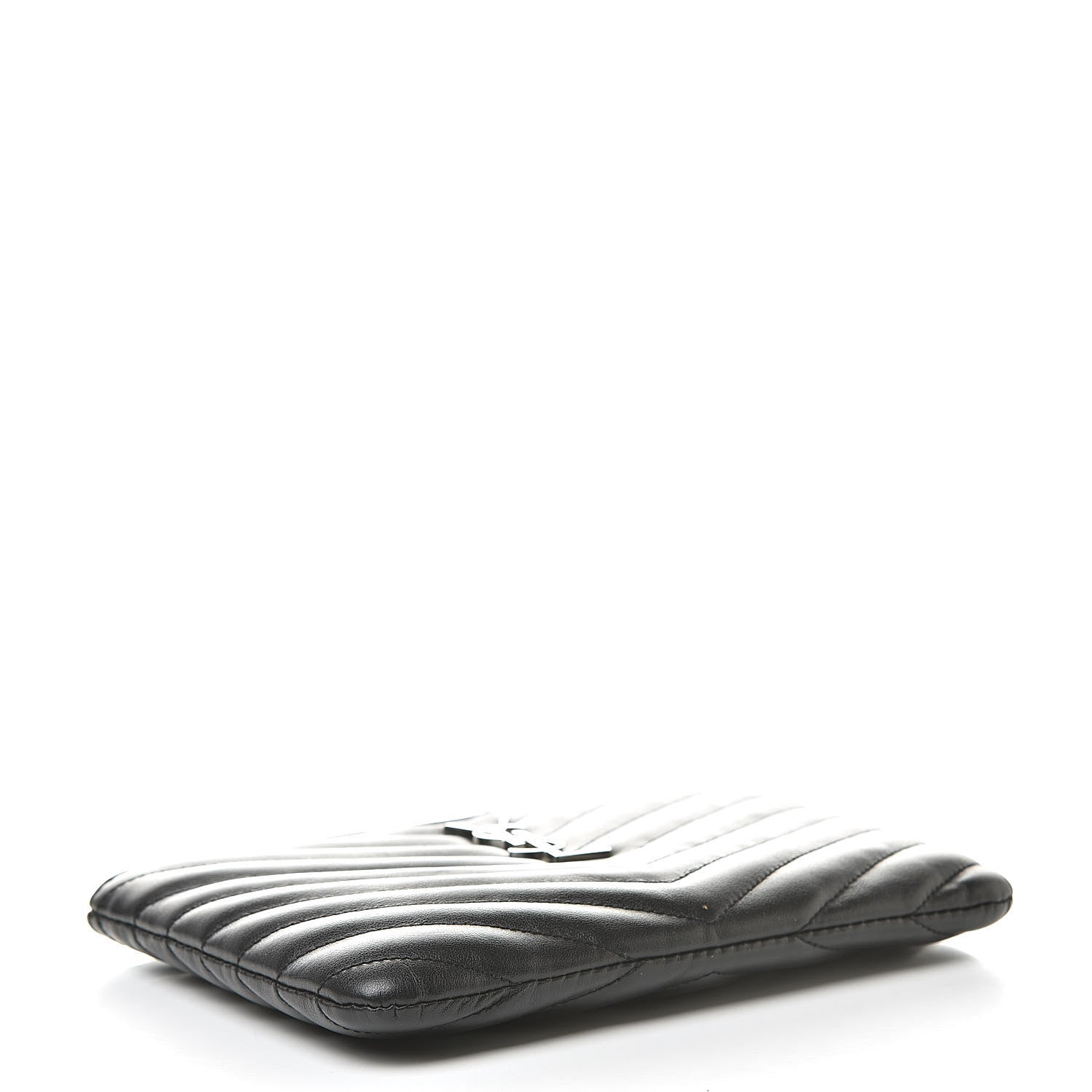 Saint Laurent Calfskin Matelasse Chevron Monogram Pouch Black 4 of 8