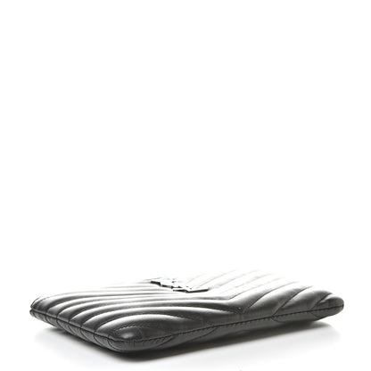 Saint Laurent Calfskin Matelasse Chevron Monogram Pouch Black 4 of 8