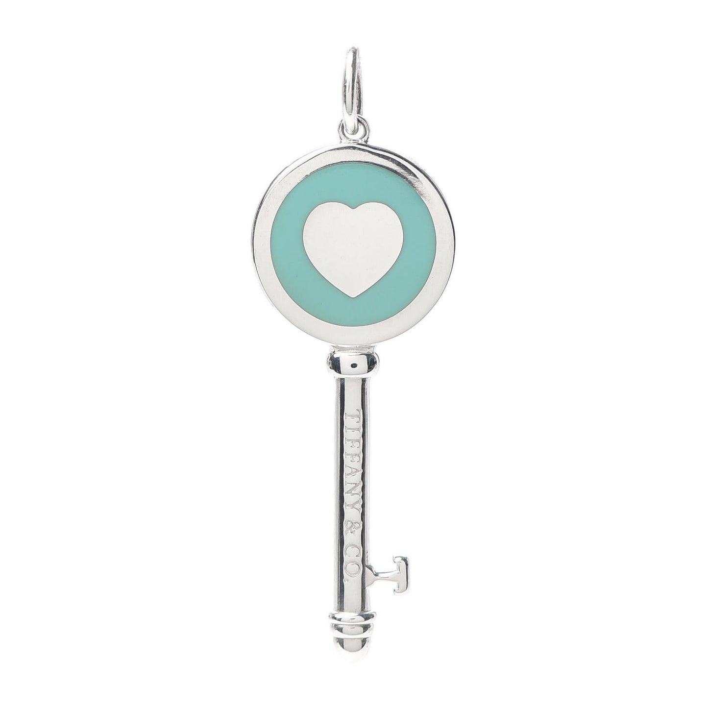Sterling Silver Enamel Heart Key Pendant Blue
